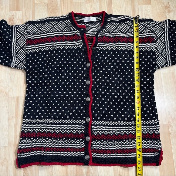 Portraits By Northern Isles Cardigan Sweater Black Red Tribal Print Boho Large - Picture 2 of 6
